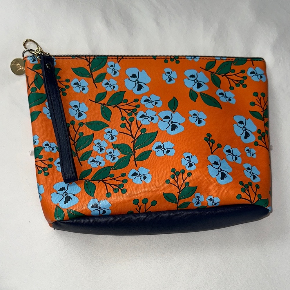 Dabney Lee Orange Floral Wristlet with Blue and Green Accents